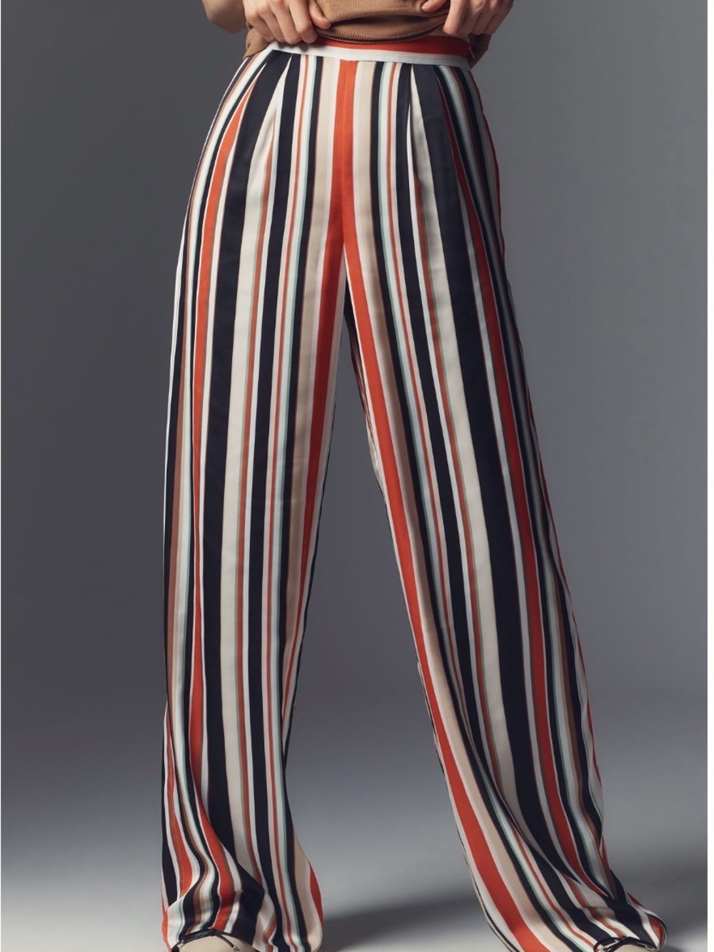 Anthropologie Multicolor Striped Wide-Leg Trousers - Red, Navy, Cream